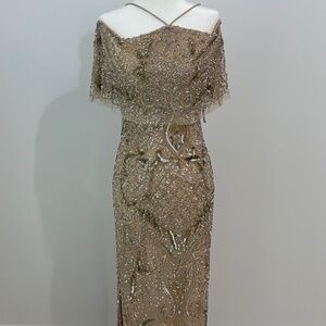 Aidan Mattox Gold Sequin Long Gown Size 2